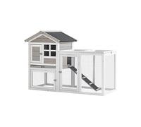 Clapier cage à lapins cottage - niche supérieure avec rampe et enclos extérieur - plateau excrément, toit bitumé, 4 portes verrouillables - bois