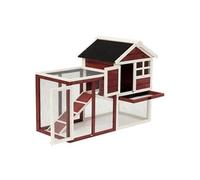 PawHut Clapier Cage à Lapins Multi-équipé : Niche supérieure avec Rampe, Plateau excrément, fenêtre + enclos extérieur sécurisé 2 Portes 122L x 63l x 92H cm Rouge Brique