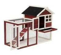 Clapier cage à lapins multi-équipé : niche supérieure avec rampe, plateau excrément, fenêtre + enclos extérieur sécurisé 2 portes 122L x 63l x 92H cm rouge brique 88 Rouge G