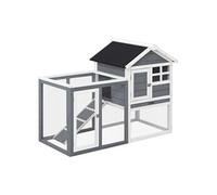 PawHut Clapier Cage à Lapins Multi-équipé : Niche supérieure avec Rampe, Plateau excrément, fenêtre + enclos extérieur sécurisé 2 Portes 123,5L x 62,6l x 92,5H cm Gris