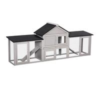 Pawhut Clapier cage à lapins XXL 2 étages, toit bitumé intégral, tiroir déjection, pin pré-huilé