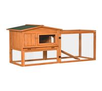 PawHut Clapier Cage à Lapins rongeurs 2 étages tiroir déjection enclos extérieur Amovible Toit ouvrant 156L x 58l x 68H cm Bois Massif pin