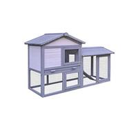 Clapier cage à lapins rongeurs 2 niveaux 3 portes verrouillables tiroir à déjection toit intégral bitumé 147L x 54l x 84H cm bois massif pin gris