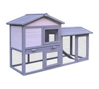 PawHut Clapier cage lapins rongeurs 2 niveaux 3 portes verrouillables tiroir à déjection toit intégral bitumé bois massif pin gris | Aosom France