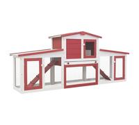 Clapier cage large d'extérieur 204 x 45 x 85 cm bois rouge et blanc Helloshop26