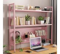 Clapier de bureau en métal rose à 3 niveaux avec panneau perforé pieds réglables Organiseur de bureau élégant pour bureau, école, maison et dortoir (95 cm)