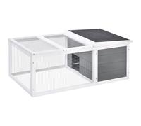 Clapier De Sol Enclos Extérieur Niche Porte Double Toit Ouvrant Fil Métallique Bois Sapin Pré-Huilé Peint Gris Blanc