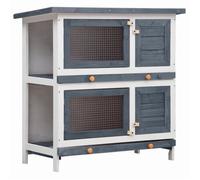 Clapier d'extérieur - Non spécifié - 4 portes - Gris et blanc - Bois massif - Treillis métallique durable