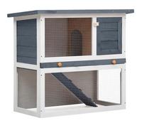 vidaXL Clapier d'extérieur 1 porte Bois de sapin massif Gris et blanc 90 x 45 x 80 cm