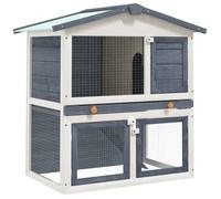 vidaXL Clapier d'Extérieur 3 Portes Gris Enclos Cage à Lapin Animaux Bois