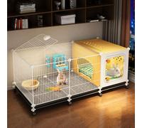 Clapier d'intérieur avec espace salon fermé - Niche à lapin avec plateaux coulissants et roue universelle pour furet, chinchilla et hérisson