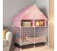 Clapier d'intérieur pour lapin - Cage spacieuse avec plateau extractible, design anti-pulvérisation et coussinets en maille pour lapins de compagnie (rose, 75 x 39 x 102 cm)