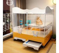 Clapier double avec rangement - Clapier d'intérieur pour petits animaux avec deux plateaux coulissants pour lapins, chinchillas, furets