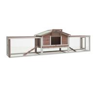 Clapier en bois massif de pin et d'épicéa, 310 x 70 x 87 cm, moka et blanc | 2 niveaux, toit imperméable, plateau amovible, rampe toboggan, assemblage requis