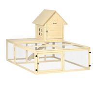 PawHut Clapier en bois pour lapin 2 niveaux avec aire de course, rampe et portes verrouillables