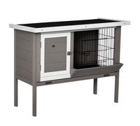 Clapier en bois PawHut pour lapin Cage d'extérieur avec toit en asphalte mangeoire plateaux amovibles et 2 portes 91x46x71 cm Gris