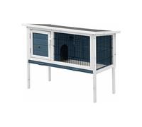Clapier en bois sur pieds pour lapins et rongeurs - L. 91 x P. 45 x H. 70 cm - Bleu et Blanc - LAPIUS