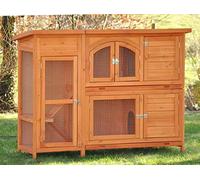Clapier en Lapin spacieux/clapier Lapin extérieur Jumbo - imperméable - Deux etages - Nettoyage Facile - 145 x 48 x 109 cm - Marron