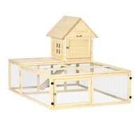 PawHut Clapier cage à lapin villa pour lapin en bois 2 niveaux avec aire de course rampe et portes verouillables 151,5 x 106 x 97 cm | Aosom France