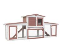 vidaXL Clapier extérieur pour lapins 204x45x85 cm Bois de sapin Toit anti-UV Marron et blanc