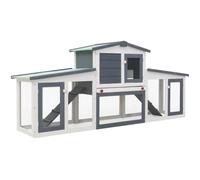 Clapier extérieur pour lapins - vidaXL - Gris et blanc - 204x45x85 cm - Bois de sapin solide