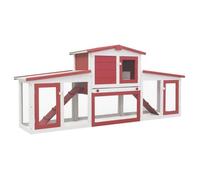 vidaXL Clapier extérieur 204x45x85 cm Bois de sapin Blanc et rouge 2 niveaux