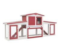 Clapier lapin d'extérieur - Cage Clapier lapin Cage de transport Gris Rouge et blanc 204x45x85 cm Bois Excellent ♫55536