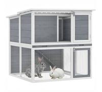 Clapier lapin extérieur - cage à lapin - PawHut - 2 étages, toit double ouverture et plateau amovible - bois - 98x95x102,5cm - gris