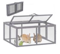 PawHut Clapier Lapin Extérieur Pliable en Bois de Pin - Grand Enclos Lapin 1,2 ㎡ (110x105x50cm) avec Toit Ouvrant et Poignée - Parc pour Poule, Cochons d'Inde et Petit Animal de Jardin, Gris
