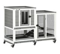 Clapier lapin intérieur - cage lapin - PawHut - design luxe, 3 niveaux, plateaux amovibles, roulettes - bois - 110x50x86cm - gris