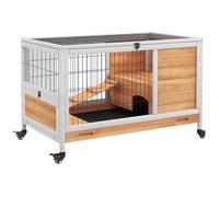 Clapier lapin intérieur - PawHut - toit ouvrant, roulettes et plateau amovible - 90 x 53 x 59 cm - jaune et blanc
