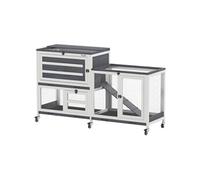 PawHut Clapier à Lapins Cage Lapin intérieur à 2 Niveaux avec roulettes, 2 Plateaux ouvrants, 3 Plateaux en Plastique, clapier en Bois pour 2 à 3 Lapins, cochons d'Inde, 147 x 45 x 89,5 cm, Gris