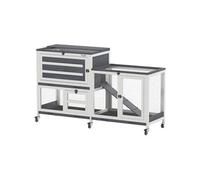 PawHut Clapier à Lapins Cage Lapin intérieur à 2 Niveaux avec roulettes, 2 Plateaux ouvrants, 3 Plateaux en Plastique, clapier en Bois pour 2 à 3 Lapins, cochons d'Inde, 147 x 45 x 89,5 cm, Gris