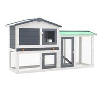 Vidaxl Clapier Large D'extérieur Gris Et Blanc 145x45x84 Cm Bois