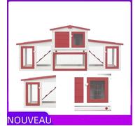 Clapier - Non spécifié - 204x45x85 cm - Bois de sapin - Rouge et blanc - Pour lapin moyen