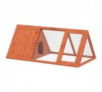 Clapier PawHut, clapier en bois pour lapins et cochons d'Inde avec enclos et portes, maison triangulaire d'extérieur pour lapins, petits canards et poulets, utilisation à l'intérieur et à