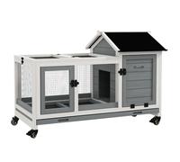 PawHut Clapier Cage à Lapins rongeurs sur roulettes 2 Portes verrouillables tiroir à déjection - dim. 108L x 58l x 73,5H cm - Bois Gris