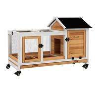 PawHut Clapier sur roulettes 2 portes verrouillables tiroir déjection bois 108×58×73,5cm jaune