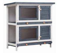 Clapier Pour Lapin Avec Maille Et Toit En Asphalte Multi-Niveaux 4 Portes Bois Anti-Fuite Gris