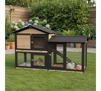 Clapier Shelty Pet en Bois FSC Thermo-traité | Habitat Extérieur pour Lapins avec Toit Bitumé Noir et Rampe Antidérapante | Grillage Métallique Solide, Bac Étanche, Dimensions 30x20mm