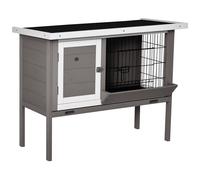 Clapier en bois PawHut pour lapin Cage d'extérieur avec toit en asphalte mangeoire plateaux amovibles et 2 portes 91x46x71 cm Gris