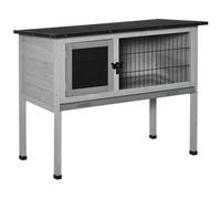 Clapier Sur Pied Cage À Lapin Avec Niche Intérieure Plateau Excrément Coulissant Porte Verrouillable Toit Ouvrant Bois Sapin Gris