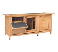 PawHut Clapier sur Pied Cage à Lapin avec Toit bitumé ouvrant 2 Portes verrouillables 2 tiroirs à déjection coulissants mangeoire Bois de Sapin traité dim. 112L x 50l x 54H cm Bois Naturel et Noir