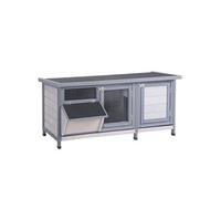 PawHut Clapier sur Pied Cage à Lapin avec Toit bitumé ouvrant 2 Portes verrouillables 2 tiroirs à déjection coulissants mangeoire Bois de Sapin traité dim. 112L x 50l x 54H cm Gris et Noir
