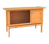 Clapier sur pieds cage à lapin plateau excrément coulissant porte verrouillable fenêtre grillagée toit lino vert sapin lasuré