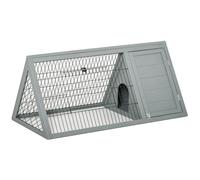 PawHut Clapier Triangulaire de Sol enclos extérieur Niche Double Porte Convient aux Lapins Poules Tortue terrestre dim. 116L x 62,2l x 52,5H cm Bois Massif pin Gris