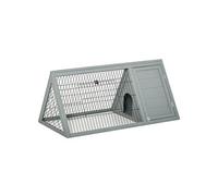 Clapier triangulaire de sol enclos extérieur niche double porte dim. 116L x 62l x 52,5H cm métal bois sapin gris 116x62x52cm Gris