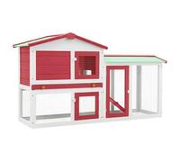 vidaXL Clapier pour lapin 2 niveaux – plateau amovible, mesh ventilé – Rouge/Blanc 145x45x84 cm