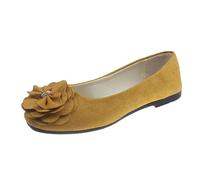 Claquette Femme Baskets Et Chaussures de Sport Femme Women's Flat Shoes Spring Summer and Autumn Lightweight Suede Round Toe Shallow Mouth Soft Bottom Bow Single Shoes Daily Jaune 37