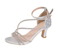 Claquette Femme Mode Sandales Confort Chaussures De Running Avec Amorti Eleganti sandali bassi con decorazioni in cristallo e cinturino traforato, tacco alto e design fluido Bottes(Silver, 39)